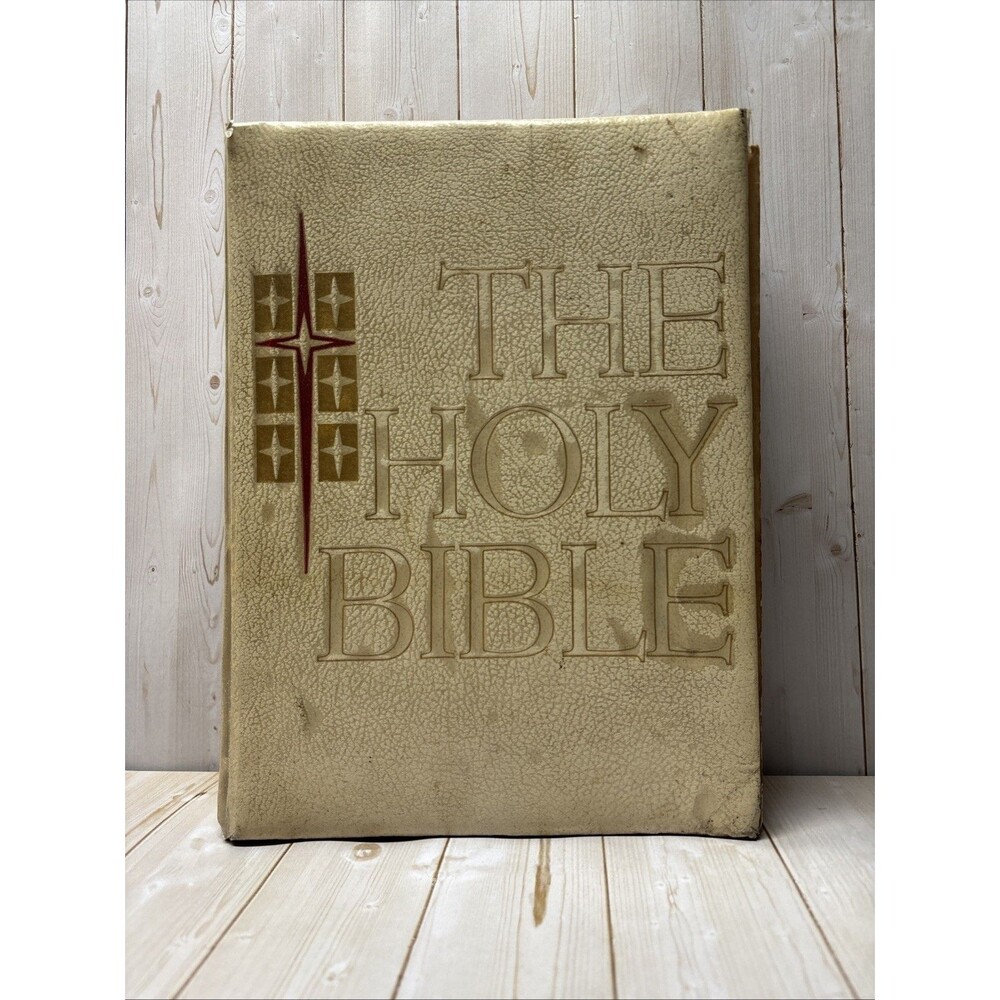 Vintage Family Holy Bible 1960 Large illustrated Catholic Art Leather READ DESCR